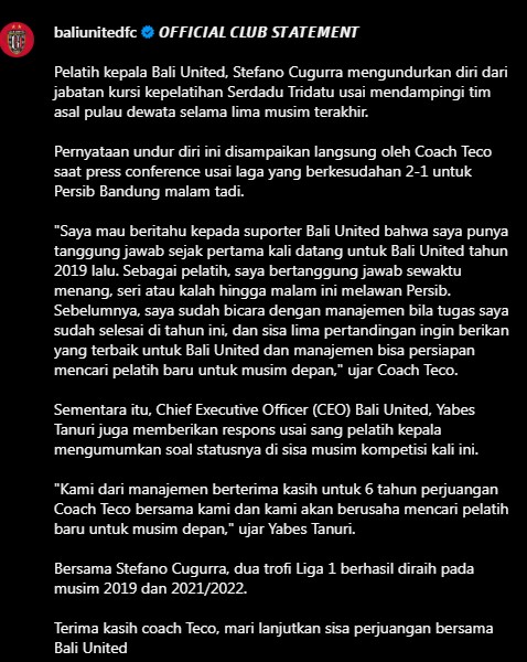 Berakhirnya Era Stefano Cugurra
